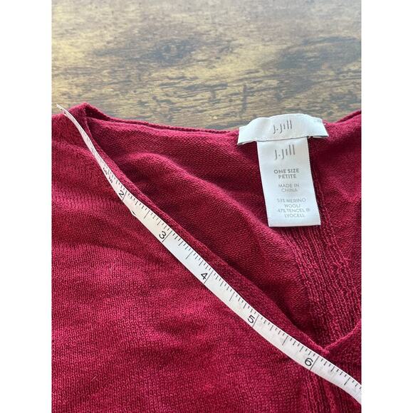 J. Jill Womens One Size Petite Red MerinoWool Tencel Poncho V Neck Beach Poncho - Picture 4 of 7